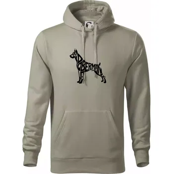 Pánská mikina Doberman - nápis v tělě - Mikina pánská Cape s kapucí - 5XL ( Light khaki )