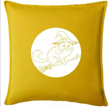 Polštář Kočka na koštěti - Polštář 50x50 - 50x50 - Pouze potah ( Žlutá )