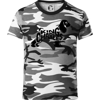 Chlapecké tričko Kavalír king Charles španěl nápis v těle - Dětské maskáčové triko - 122 cm/6 let ( Šedý maskáč )