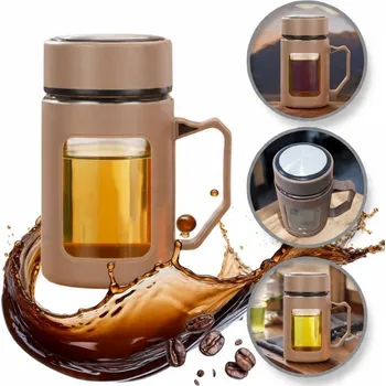 HRNEK LAHEV NA PITÍ ZE SKLA NA KÁVU ČAJ S UCHEM HNĚDÝ 500 ML