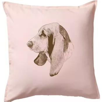 Polštář Basset - kreslená hlava - Polštář 50x50 - 50x50 - Pouze potah ( Světle růžová )