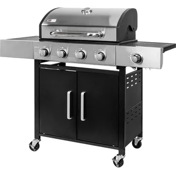 Zahradní gril Mobler Plynový zahradní gril 4+1 s bočním stolkem s nerezovým krytem, ​​redukcí a plynovou hadicí