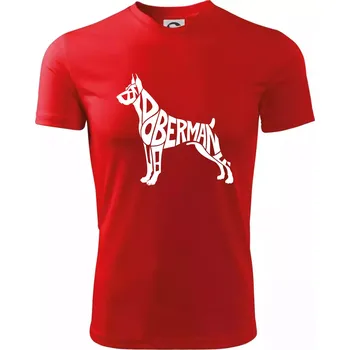 Doberman - nápis v tělě - Dětské triko sportovní (dresovina) - 146 cm/10 let ( Červená )