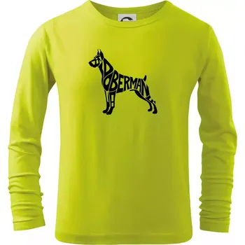 Dětská móda Doberman - nápis v tělě - Triko dětské Long Sleeve - 122 cm/6 let ( Limetková )