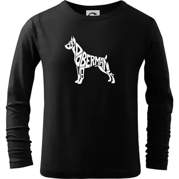 Chlapecké tričko Doberman - nápis v tělě - Triko dětské Long Sleeve - 122 cm/6 let ( Černá )
