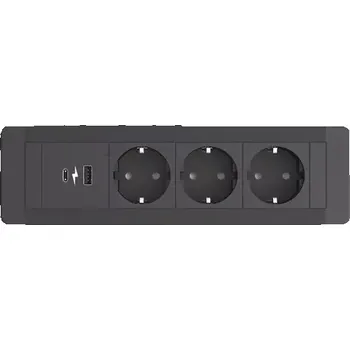 Elektrická zásuvka MC 3E1U, 3x el. zásuvka, 1x USB, 1x USB-C multimediální centrum, černé