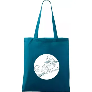Kočka na koštěti - Taška bavlněná - 42 x 38 cm ( Petrolejová )