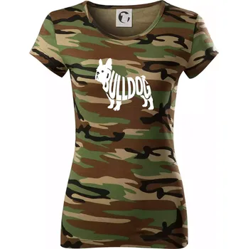 Bulldog nápis v těle - Dámské maskáčové triko - S ( Hnědý maskáč )