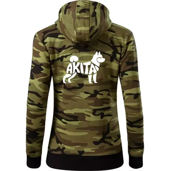 Dámská mikina Akita Inu - Nápis v těle - Dámská mikina trendy zipper s kapucí - XL ( Zelený maskáč )