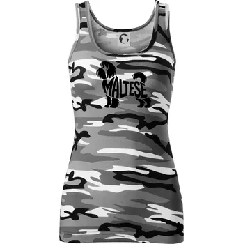 Dámské tričko Maltézský psík nápis v těle - Dámské Maskáčové tílko - M ( Šedý maskáč )