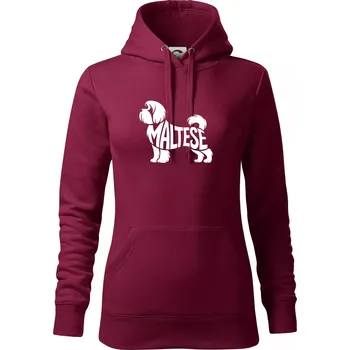 Dámská mikina Maltézský psík nápis v těle - Mikina dámská Cape s kapucí - M ( Garnet )