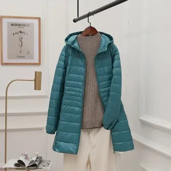 Dámská parka Dámská lehká péřová bunda s kapucí a vnitřní podšívkou Velikost: XL, Barva (Varianta): Peacock