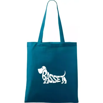 Basset nápis v těle - Taška bavlněná - 42 x 38 cm ( Petrolejová )
