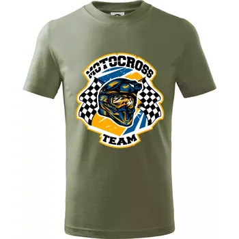 Motocross team helma - Tričko dětské bavlněné - 122 cm/6 let ( Khaki )