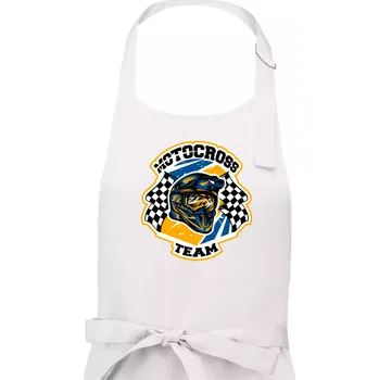 Kuchyňská zástěra Motocross team helma - Pánská zástěra na vaření - Univerzální velikost ( Bílá )
