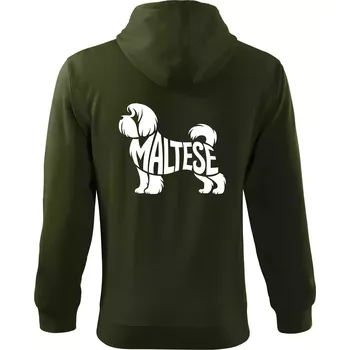 Pánská mikina Maltézský psík nápis v těle - Mikina s kapucí na zip trendy zipper - XL ( Military )