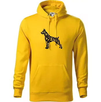 Pánská mikina Doberman - nápis v tělě - Mikina pánská Cape s kapucí - 5XL ( Žlutá )