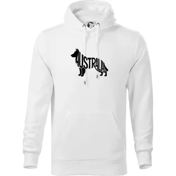 Pánská mikina Australský Ovčák - nápis v těle - Mikina pánská Cape s kapucí - L ( Bílá )