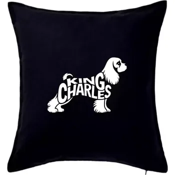 Polštář Kavalír king Charles španěl nápis v těle - Polštář 50x50 - 50x50 - Pouze potah ( Černá )