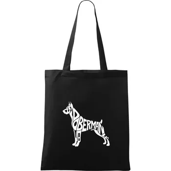 Nákupní taška Doberman - nápis v tělě - Taška bavlněná - 42 x 38 cm ( Černá )