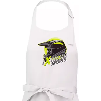 Kuchyňská zástěra Motocross extreme sports helma - Dámská zástěra na vaření - Univerzální velikost ( Bílá )