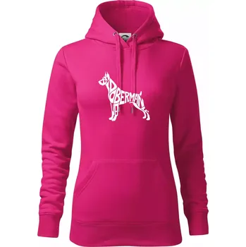 Dámská mikina Doberman - nápis v tělě - Mikina dámská Cape s kapucí - XS ( Purpurová )