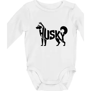 Husky nápis v těle - Body kojenecké s dlouhým rukávem - Dlouhý r. 6-12 měs ( Bílá )