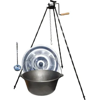 Kempingové nádobí Litinový kotlík 22 L + stojan s kladkou VAR