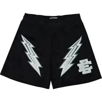 Pánské kraťasy Pánské síťované sportovní kraťasy do posilovny Volné letní šortky s elastickým pasem Potisk blesků Tréninkové kraťasy na fitness bílá M