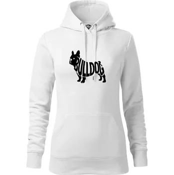 Dámská mikina Bulldog nápis v těle - Mikina dámská Cape s kapucí - S ( Bílá )