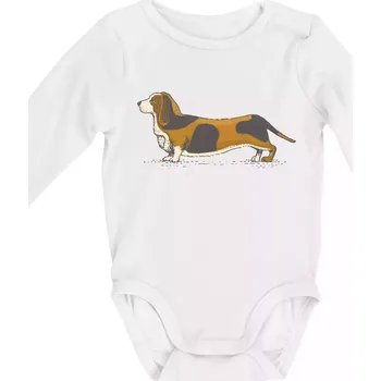 Vintage basset - Body kojenecké s dlouhým rukávem - Dlouhý r. do 3 měs ( Bílá )