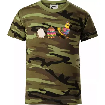 Chlapecké tričko Evoluce vajíčka - velikonoce - slepice - Dětské maskáčové triko - 146 cm/10 let ( Zelený maskáč )