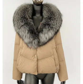 Dámská parka Luxusní zimní bunda s pravou kožešinou Velikost: L, Barva (Varianta): camel silver