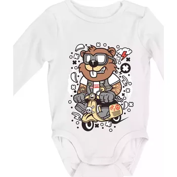 Kojenecký body Sysel na skútru - Body kojenecké s dlouhým rukávem - Dlouhý r. do 3 měs ( Bílá )