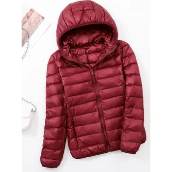 prošívaná péřová bunda s kapucí plus size Barva: Vínová, Velikost: 7XL