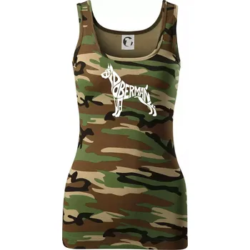Dámské tričko Doberman - nápis v tělě - Dámské Maskáčové tílko - XL ( Hnědý maskáč )