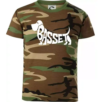 Basset nápis v těle - Dětské maskáčové triko - 134 cm/8 let ( Hnědý maskáč )