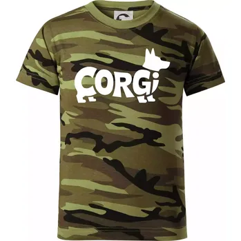 Chlapecké tričko Corgi nápis v těle - Dětské maskáčové triko - 104-110cm / 3-4 roky ( Zelený maskáč )