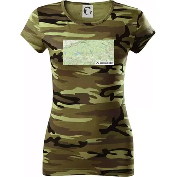 Dámské tričko Jizerské hory mapa - Dámské maskáčové triko - XS ( Zelený maskáč )