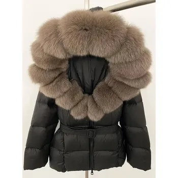 Dámská parka dámská bunda s pravou mývalí kožešinou na kapuci Velikost: S, Barva (Varianta): Black Brown