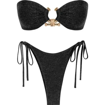 Dámské plavky dvoudílné plavky s kovovým kroužkem a zavazováním Velikost: S, Barva (Varianta): Černá