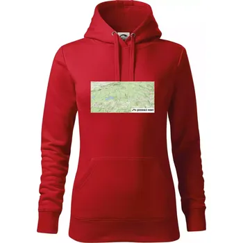 Dámská mikina Jizerské hory mapa - Mikina dámská Cape s kapucí - S ( Červená )