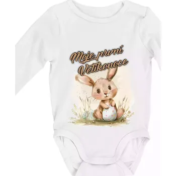 Kojenecký body Moje první velikonoce zajíček hnědý - Body kojenecké s dlouhým rukávem - Dlouhý r. do 3 měs ( Bílá )