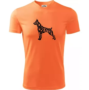 Pánské tričko Doberman - nápis v tělě - Pánské triko Fantasy sportovní (dresovina) - XL ( Neon mandarine )