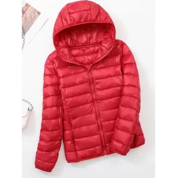 Dámská parka prošívaná péřová bunda s kapucí plus size Barva: Červená, Velikost: XL