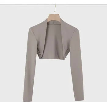 Dámské sako sportovní sako crop s dlouhým rukávem Velikost: 2XL, Barva (Varianta): KJ-001 milk Brown