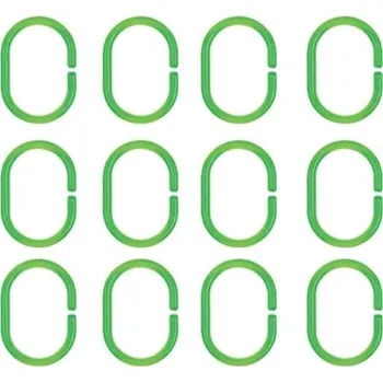 Sprchový závěs Spirella sada 12 ks kroužků na sprchové závěsy C-MINNOR, zelená, SAN plast