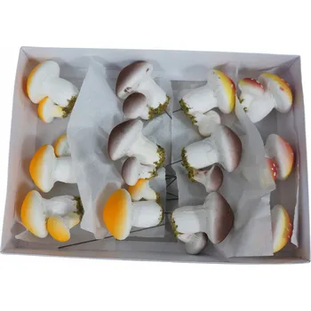 umělá květina Houby na drátku 12 ks 17 cm podzimní dekorace