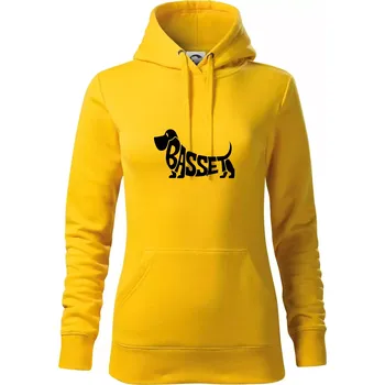 Dámská mikina Basset nápis v těle - Mikina dámská Cape s kapucí - 2XL ( Žlutá )