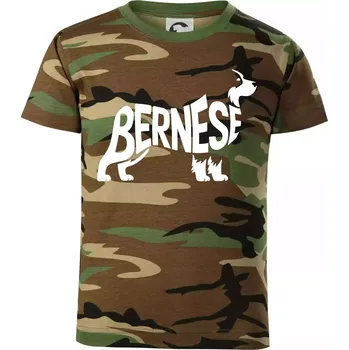 Chlapecké oblečení Bernese Mountain Dog nápis v těle - Dětské maskáčové triko - 134 cm/8 let ( Hnědý maskáč )